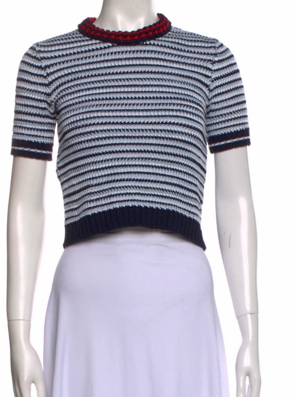 Miu Miu vintage Knit Crop Top with Contrast Trim - Navy, White & Red